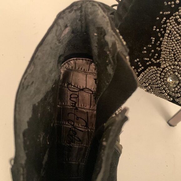 SAM EDELMAN Quantam Bling Lace Up Ankle Bootie Suede Stiletto Heel Women Size 9 - Picture 11 of 11